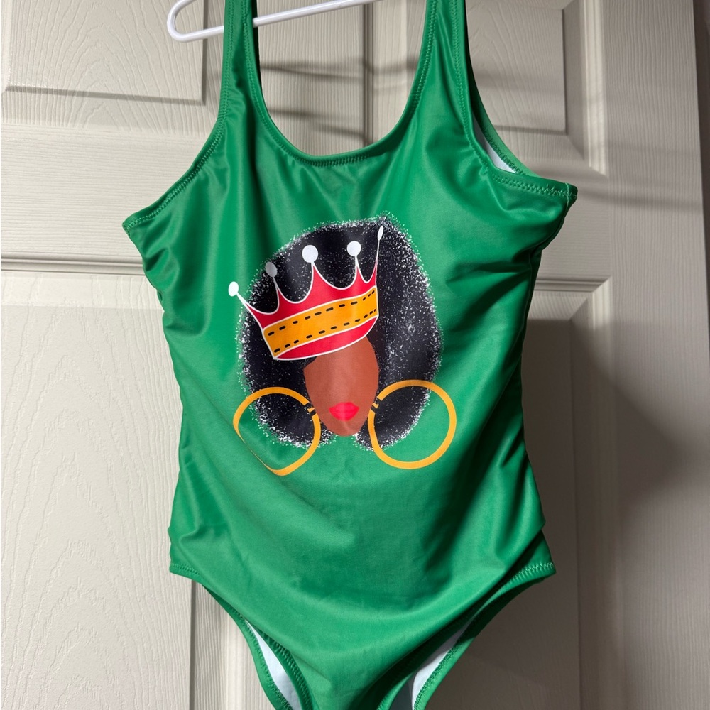Green Swimsuit with Crown Graphic